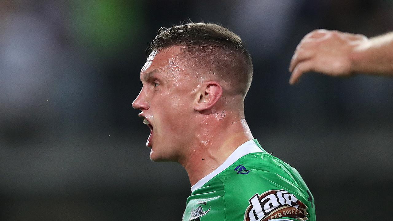 Canberra's Jack Wighton scores a try during the 2019 NRL Grand Final between the Sydney Roosters and Canberra Raiders at ANZ Stadium on 6 October, 2019 in Sydney. Picture. Phil Hillyard