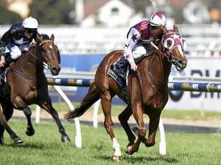 Stratum Star wins the David Jones Cup during the BMW Caulfield Cup Day in Melbourne. Picture: MAL FAIRCLOUGH