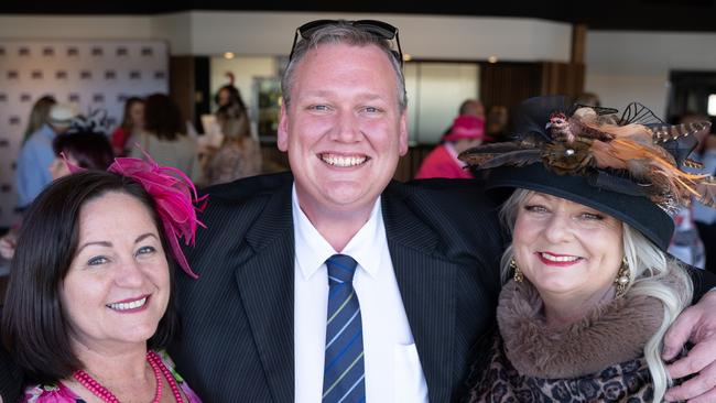 Branka Starcevic, Jason Margetts and Cherie Carlson at the Gympie Muster Races on Saturday, August 19, 2023. Picture: Christine Schindler