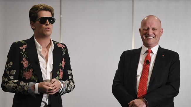 Yiannopoulos with Senator David Leyonhjelm. Picture: AAP