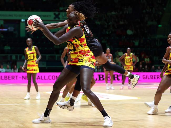 Mary Nuba Cholhok in action for Uganda at the Vitality Netball Nations Cup. Picture: Getty Images for England Netball