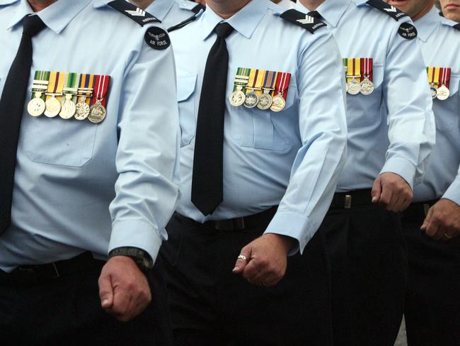 Anzac Day march in Adelaide - Royal Australian Air Force personel wearing medals, generic picture.