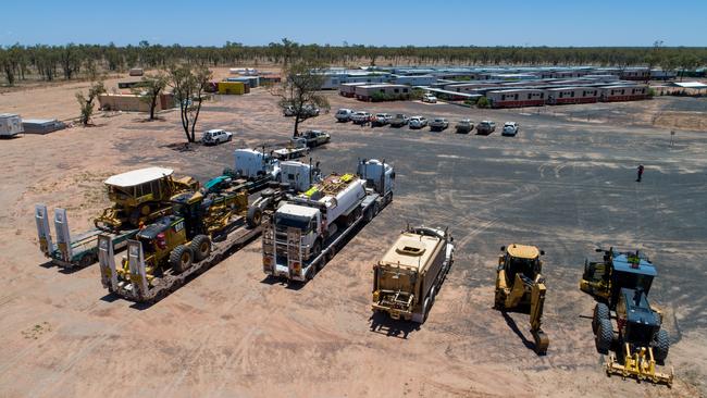 The first heavy equipment arrives at Adani's Labona Camp in central western Queensland to commence construction on Carmichael Mine. Picture: Cameron Laird