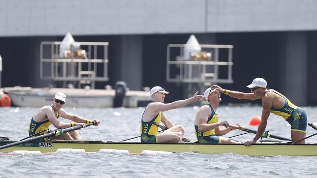 Alexander Purnell, Spencer Turrin, Jack Hargreaves and Alexander Hill win Gold in the final of the Mens Four. Picture: Alex Coppel.