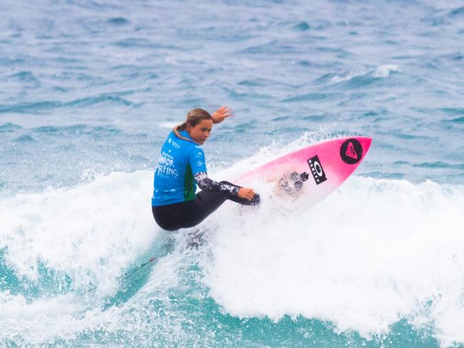 Western Australia surfer Ruby Berry in action during the Surfing Australia Junior Titles at Phillip Island. Picture: Noah Clifford