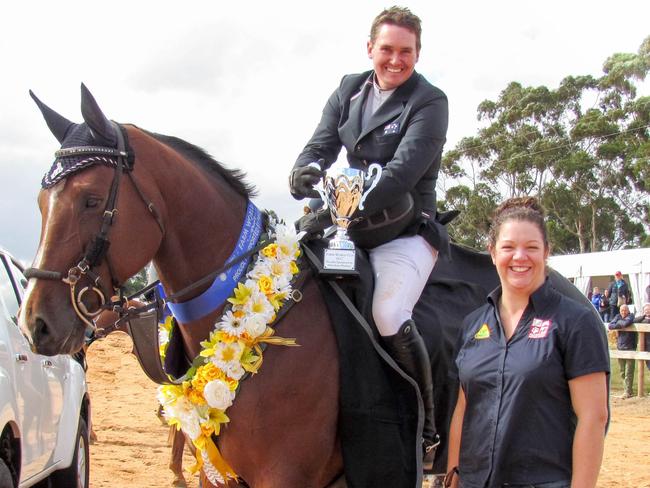 Steven Hill riding Yalambis Bellini Star took home the 2017 Farm World Cup. He is pictured with sponsor Sarah Ramage. Picture: Submitted