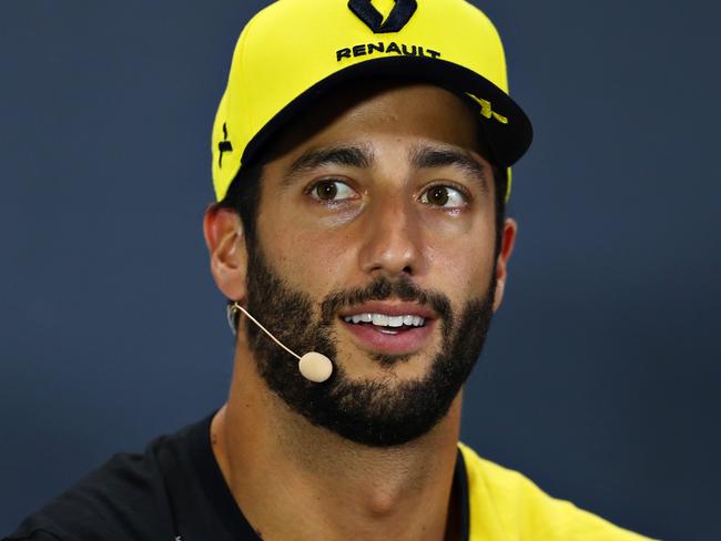 SINGAPORE, SINGAPORE - SEPTEMBER 19: Daniel Ricciardo of Australia and Renault Sport F1 looks on in the Drivers Press Conference during previews ahead of the F1 Grand Prix of Singapore at Marina Bay Street Circuit on September 19, 2019 in Singapore. (Photo by Lars Baron/Getty Images)