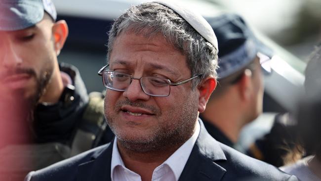 Israeli far-right minister Itamar Ben-Gvir speaks to the press. Picture: AFP.