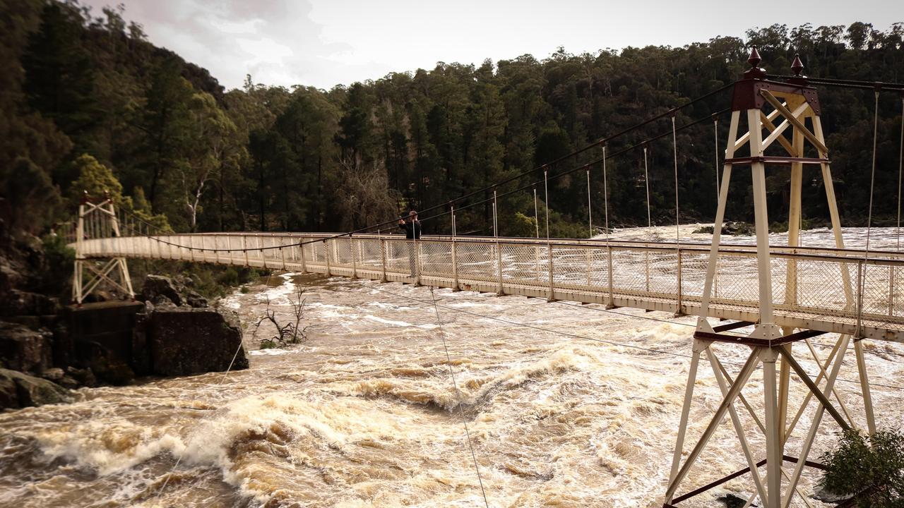 Launceston Gorge in Tasmania became a raging torrent during the wild weather. Picture: Stephanie Dalton