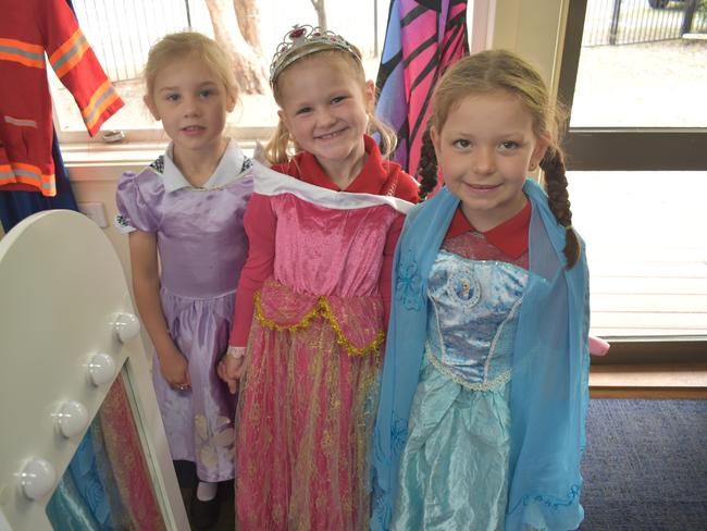 Alice, Indianna and Amelia at Mirboo North Primary School's first day of Grade Prep on Wednesday, January 29, 2025. Picture: Jack Colantuono