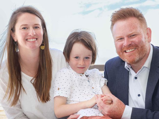 NEWS ADVLaborÃ¢â¬â¢s Black candidate Alex Dighton with his wife  Claire and their son, Albie  after his win  @ Boatshed Cafe , Hallett CoveImage/Russell Millard Photography