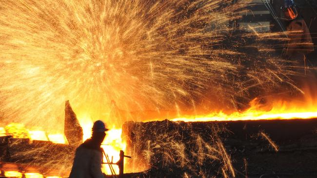 Workers inside the Whyalla steelworks.