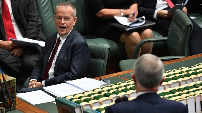 Leader of the Opposition Bill Shorten and Prime Minister Malcolm Turnbull during Question Time in the House of Representatives yesterday.