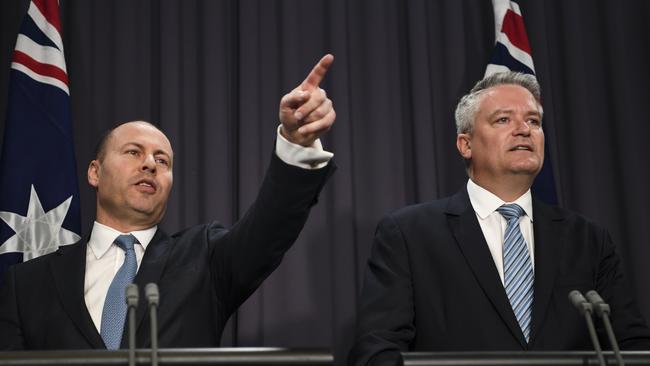 Australian Federal Treasurer Josh Frydenberg and Finance Minister Mathias Cormann.