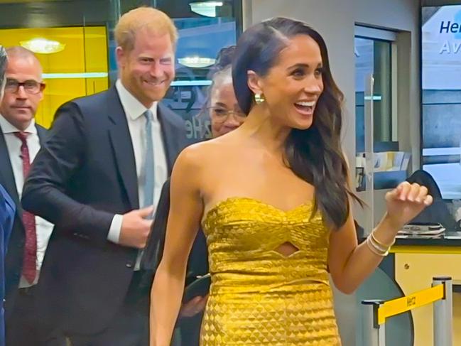 NEW YORK, NEW YORK - MAY 16: (L-R) Prince Harry, Duke of Sussex, Doria Ragland and Meghan Markle, Duchess of Sussex, are seen arriving to the "Woman Of Vision Awards" on May 16, 2023 in New York City. (Photo by Raymond Hall/GC Images)