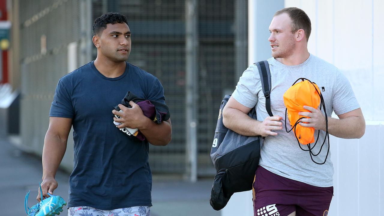 Tevita Pangai Junior and Matt Lodge are they key to Brisbane beating Parramatta. (AAP Image/Jono Searle)