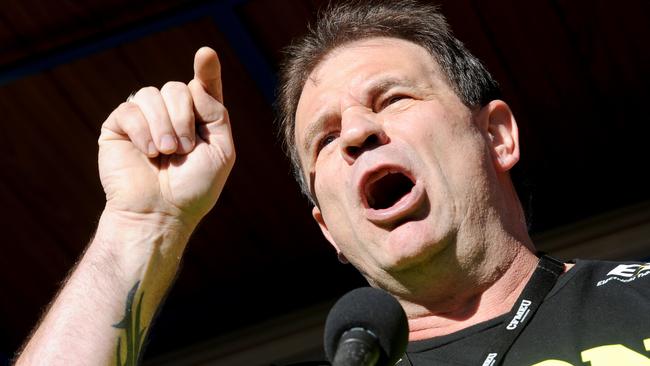 CFMEU secretary John Setka speaks as building and construction workers march during a rally in Melbourne in 2017. Picture: AAP