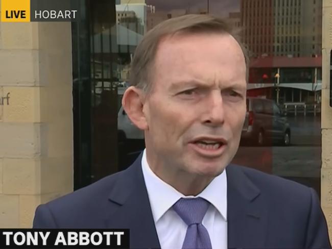 Former PM Tony Abbott addresses the media about yesterday's assault. Picture: ABC