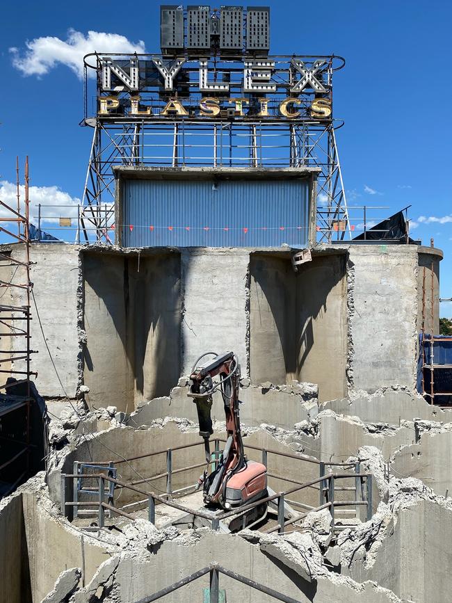 The Punisher demolition robot has been cautiously dismantling seven silos on the site. Image supplied: Peter Smith, Caydon development manager.