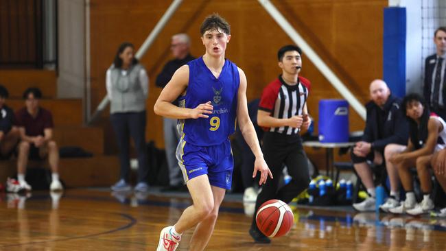 Action from the GPS basketball round 1 match between Brisbane State High and Churchie. Pictured is Churchies Caleb Cronn. Picture: Tertius Pickard