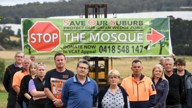 Neighbours protest against a planned mosque in Narre Warren North. Picture: Penny Stephens