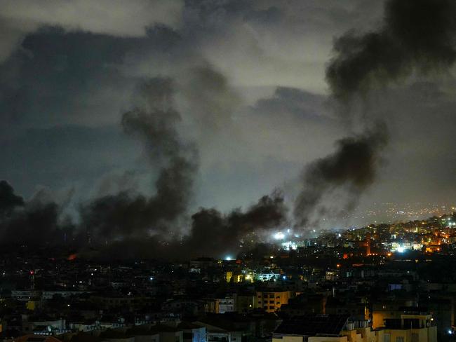 Smoke rises from the site of Israeli air strikes that targeted Beirut’s southern suburbs. Picture: AFP