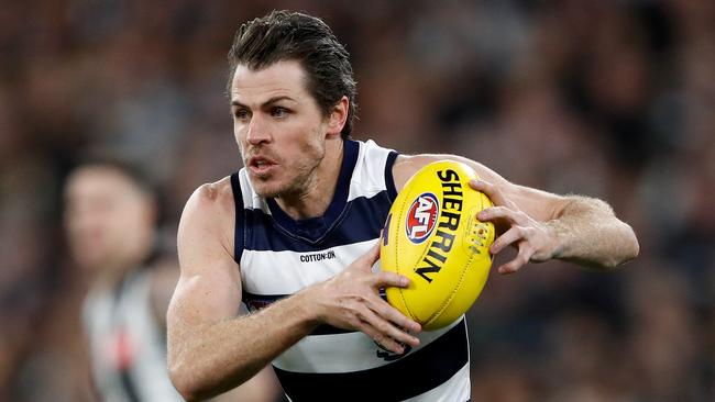 Isaac Smith’s run and carry has been important for Geelong in 2022. Picture: Dylan Burns/AFL Photos via Getty Images