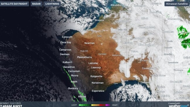 A cold snap which moved across Perth on July 3, after the city recorded its coldest June in 50 years. Picture: Weatherzone