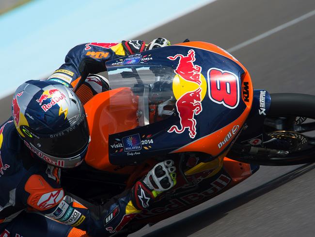 RIO HONDO, ARGENTINA - APRIL 26: Jack Miller of Australia and Red Bull KTM Ajo rounds the bend during the qualifying practice during the MotoGp of Argentina - Qualifying at on April 26, 2014 in Rio Hondo, Argentina. (Photo by Mirco Lazzari gp/Getty Images)