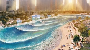 An early artist impression of the Endless Surf Wave Lagoon planned for Parkwood on the Gold Coast.