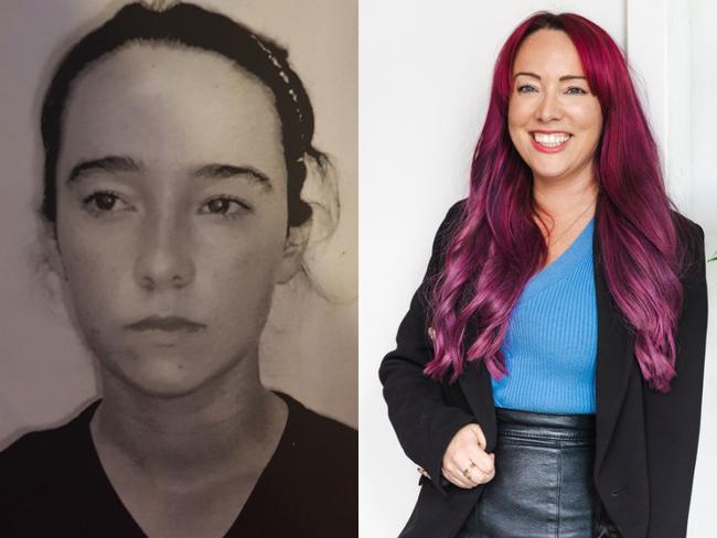 A picture tells a thousand words as Jas Rawlinson at aged 14, when she was experiencing the coercive control of her father and now as a victim-survivor and educator.