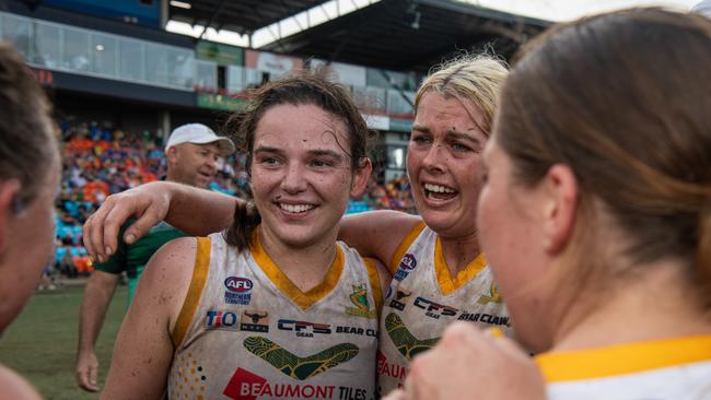 PINT celebrate their win in the 2023-24 NTFL Women's Grand Final between against St Mary's. Picture: Pema Tamang Pakhrin