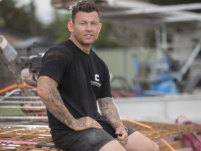 WEEKEND TELEGRAPHS SPECIAL. MUST TALK WITH PIC ED JEFF DARMANIN BEFORE PUBLISHING., Dean Ritchie EXCLUSIVE sit down with Todd Carney ex NRL bad boy now working as a Concreter on the Gold coast. , Must Credit Peter Wallis