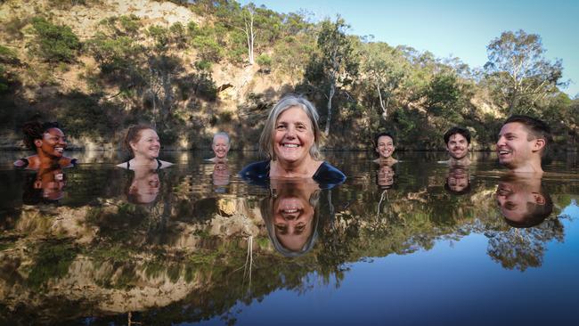 Yarra Yabbies founder Carolyn Tate and other members of the Yabbies at the Deep Rock swimming hole. Picture: David Caird