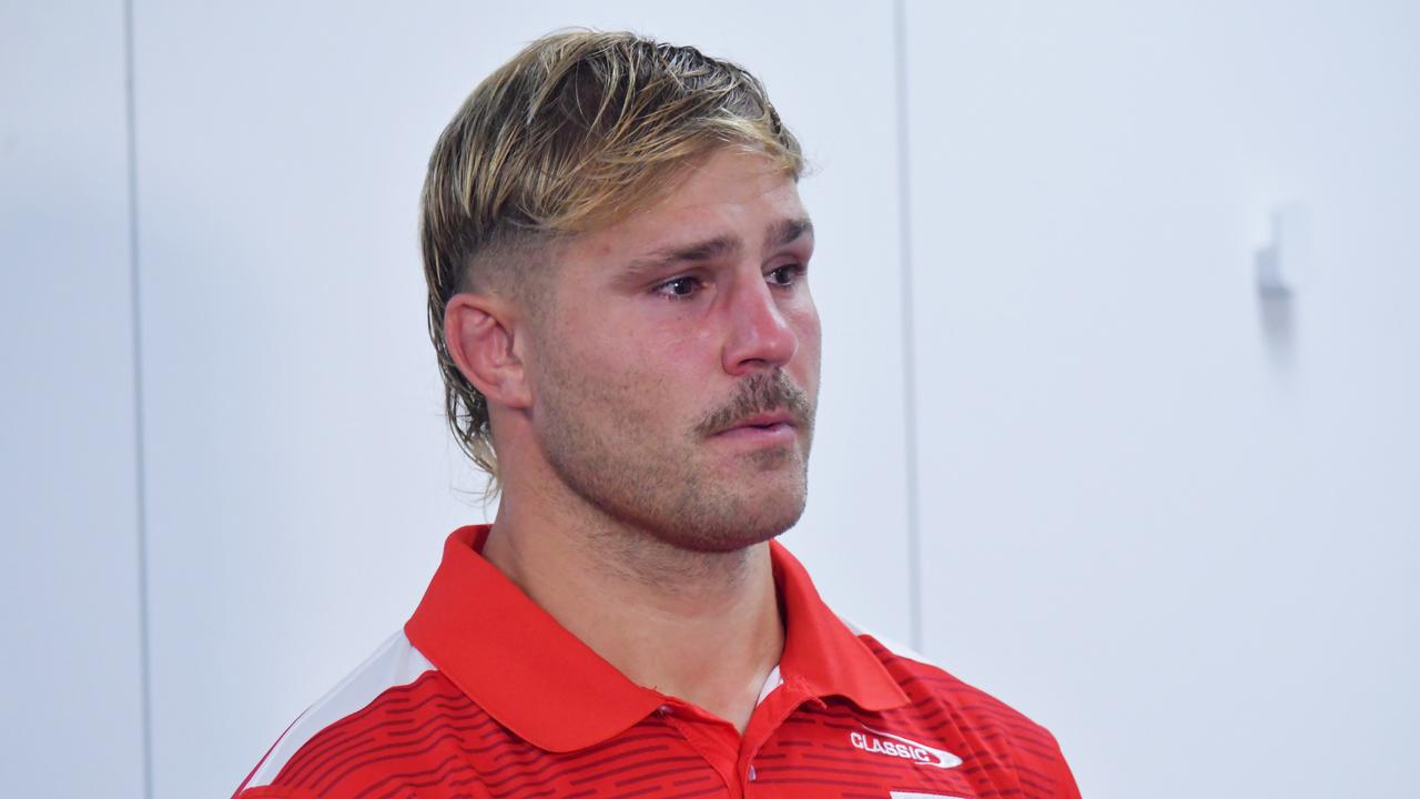 Dragons NRL player Jack de Belin during a media conference. Picture James Corman