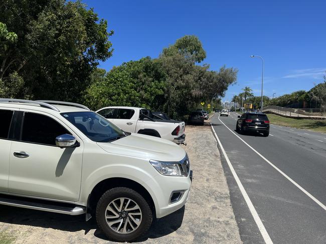 Cars parked on Seaworld Drive on The Spit on February 26. Linda Smith and four others were fined $179 for not parking parallel to the road.