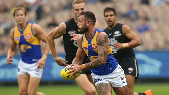 Chris Masten on the burst for the West Coast Eagles against Carlton at the MCG. Picture: AAP Image/Hamish Blair