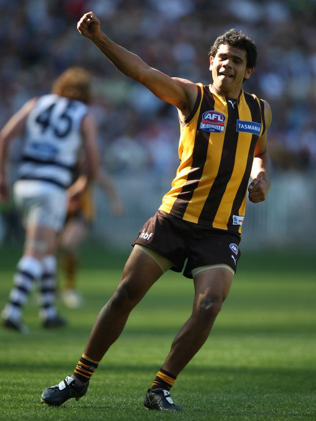 Cyril Rioli celebrates a goal during the 2008 grand final. Picture: HWT