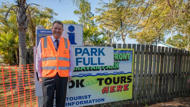 Councillor David Lee outside the Scarness caravan park at the time it was closed for redevelopment.