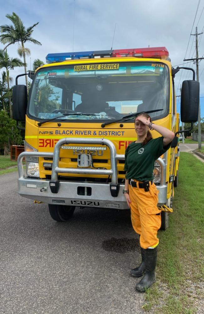 Hanna Johansson works alongside emergency crews in Ingham, helping clear debris and support local flood recovery efforts. Picture: Supplied