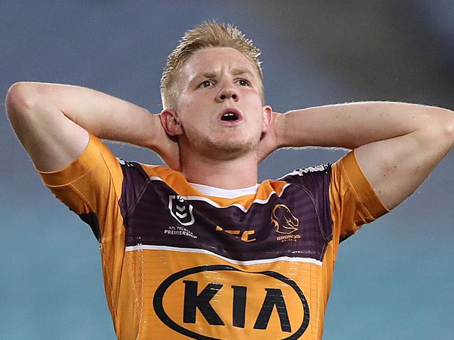 SYDNEY, AUSTRALIA - AUGUST 07: Tom Dearden of the Broncos reacts after losing the round 13 NRL match between the South Sydney Rabbitohs and the Brisbane Broncos at ANZ Stadium on August 07, 2020 in Sydney, Australia. (Photo by Mark Kolbe/Getty Images)