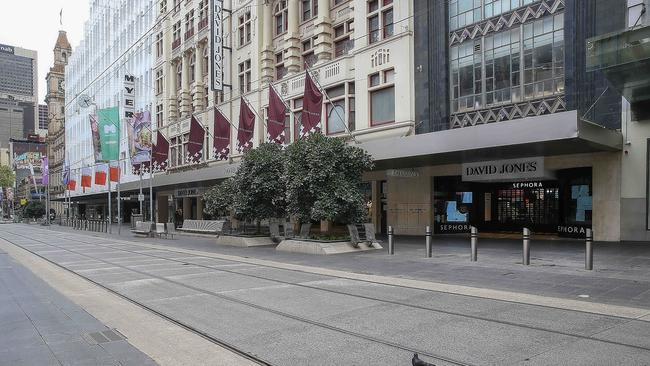 Empty streets in Melbourne's CBD as restrictions hit businesses hard. Picture: Ian Currie