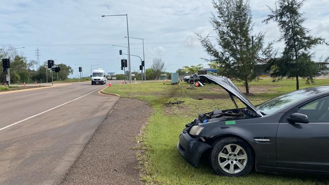 A single-vehicle crash knocked out power, affecting traffic lights on Tiger Brennan Drive on Saturday morning. Picture: Supplied