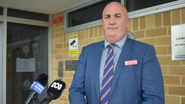 NSW Police Detective Inspector Grant Erickson speaks on the major North Coast raids held on December 2, 2022. Picture: Tessa Flemming