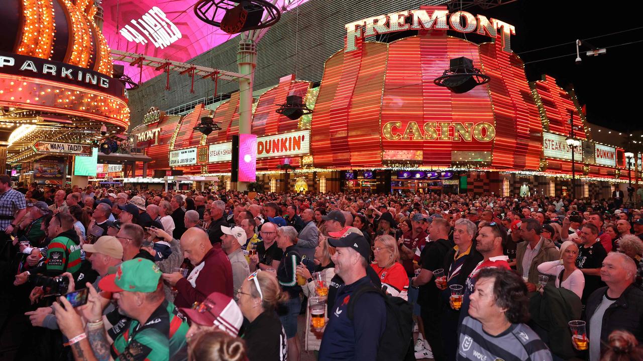 Fans gather for the NRL season launch at Fremont Street Experience in Las Vegas. Photo: Ezra Shaw/Getty Images/AFP.