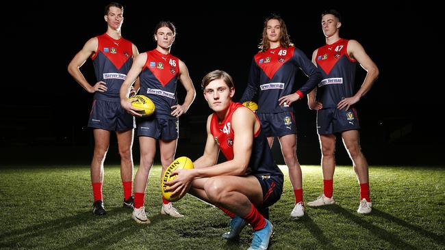 North Hobart NAB league players, Hamish Allan, Jye Menzie Patrick Walker, Sam Collins and Jake Steele. Picture: ZAK SIMMONDS