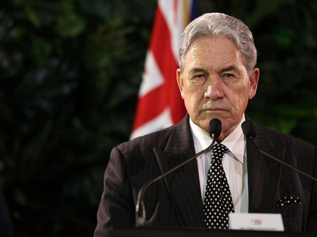 AUCKLAND, NEW ZEALAND - DECEMBER 06: Winston Peters, Deputy Prime Minister & Minister of Foreign Affairs of New Zealand, speaks to the media at Government House on December 06, 2024 in Auckland, New Zealand. This is the second edition of the meetings, which are intended to solidify defence and foreign relations between Australia and New Zealand as the region faces renewed tensions with Chinese influence in the Pacific remaining a key concern. (Photo by Fiona Goodall/Getty Images)