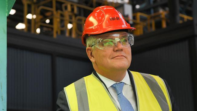 Scott Morrison at BlueScope Steel in Port Kembla, NSW, on Thursday. Picture: Simon Bullard