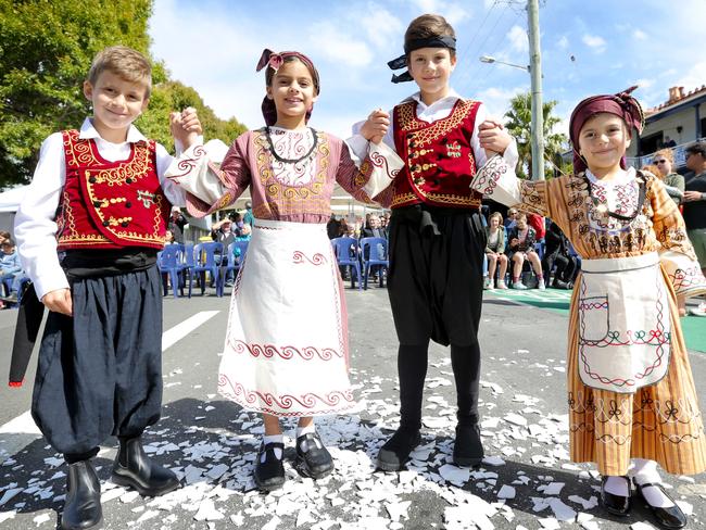 Junior traditional Greek dancers at North Hobart’s Estia Greek Festival. Picture: PATRICK GEE