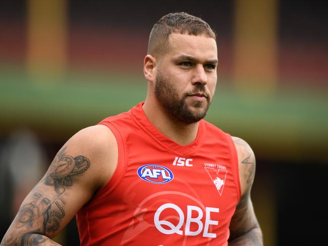 Lance Franklin of the Swans during a Sydney Swans training session in Sydney, Friday, August 31, 2018. The Sydney Swans will host the GWS Giants in an AFL elimination at the SCG next week. (AAP Image/Joel Carrett) NO ARCHIVING